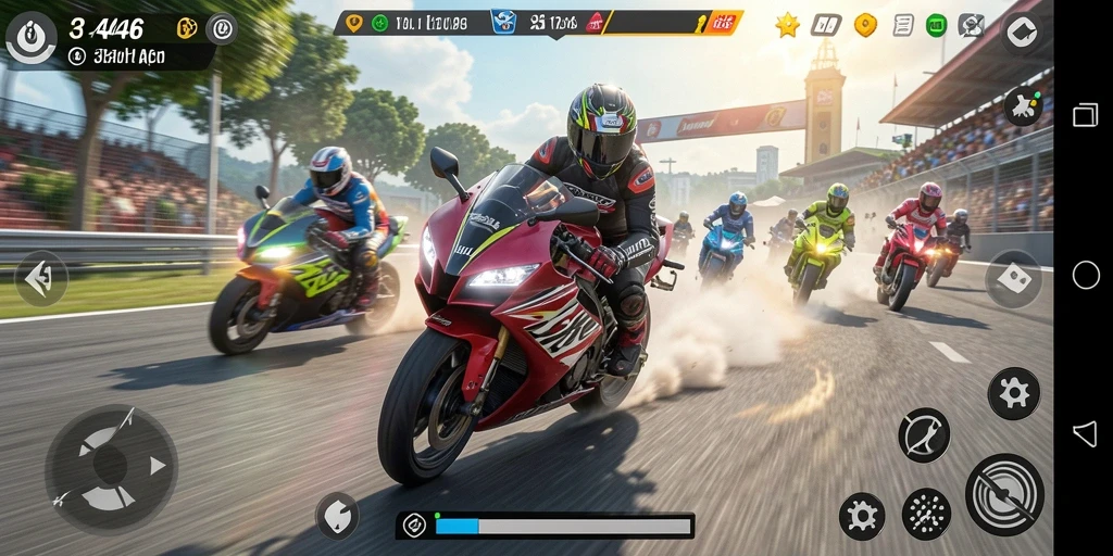 Screenshot utama <strong>3446</strong> menampilkan laga balap motor seru di lintasan menantang.