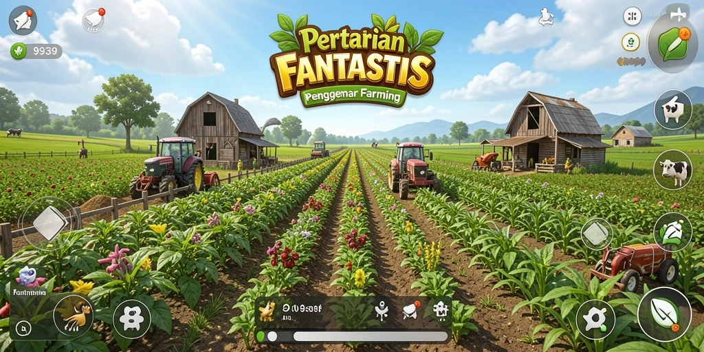 Tampilan gameplay menakjubkan dalam 9939 dengan aktivitas bertani.