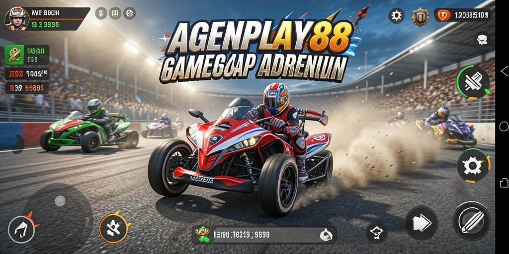 Tangkapan layar gameplay AGENPLAY88 dengan aksi balapan yang mendebarkan.
