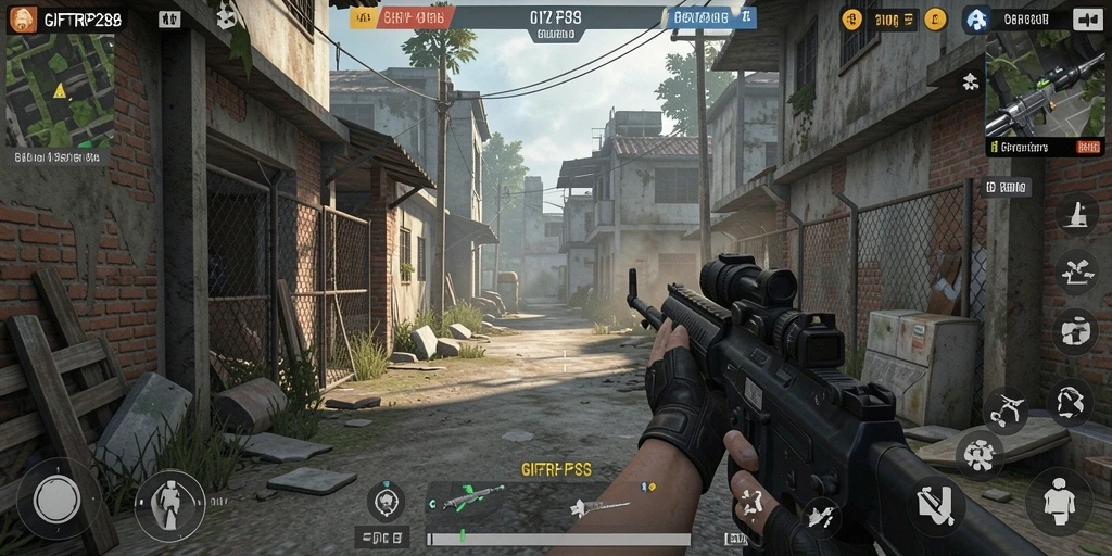 Screenshot gameplay <strong>GIFTRP288</strong> menampilkan aksi menegangkan dalam pertempuran FPS.