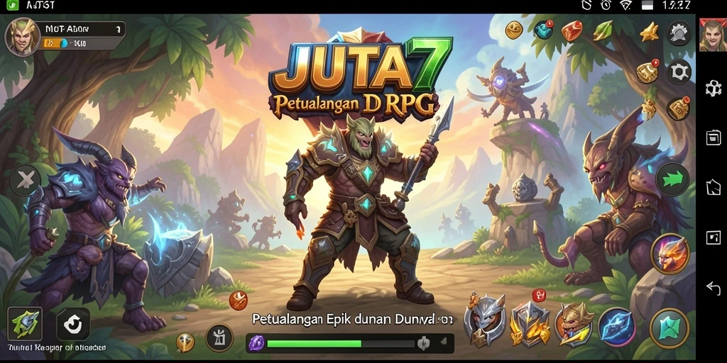 Screenshot utama JUTA7 menampilkan aksi pertempuran epik dalam RPG.
