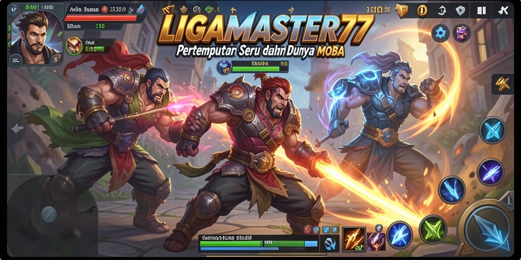 Gameplay seru LIGAMASTER77 dalam pertempuran MOBA.