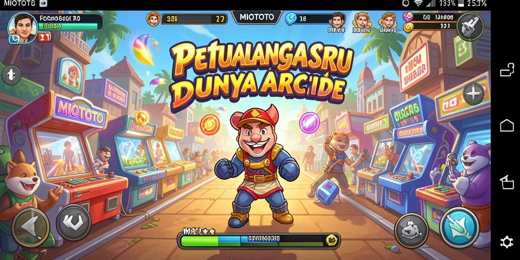 Screenshot permainan MIOTOTO menampilkan aksi seru dalam dunia arcade.