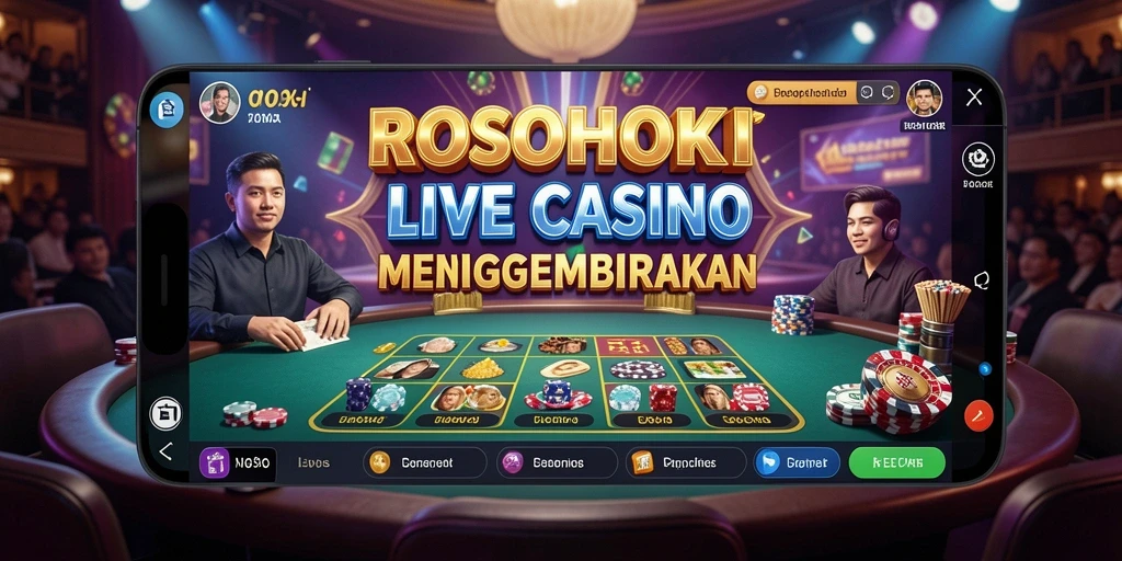 Screenshot gameplay ROSOHOKI yang menunjukkan dealer dan meja permainan Live Casino.