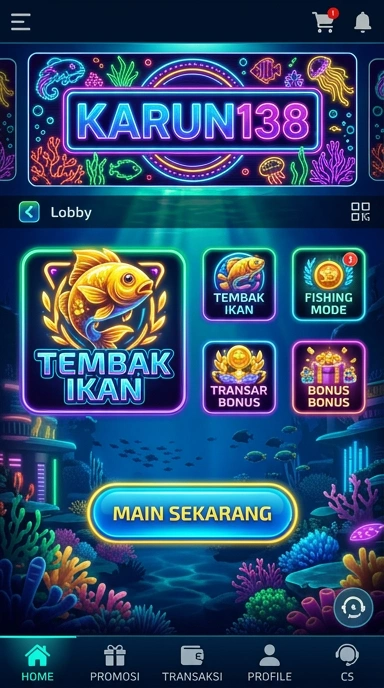 Tampilan utama aplikasi karun138 yang kaya fitur.